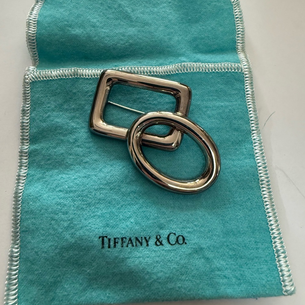 TIFFANY & CO Paloma Picasso Sterling Interlocking Shapes Brooch Pin in Pouch